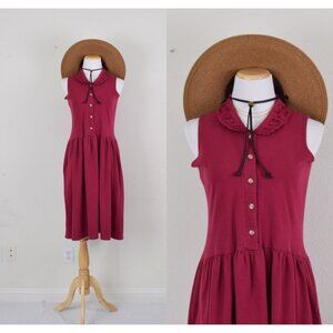 Vintage Faded Cranberry Dress | 80s Cotton dress size‎ S